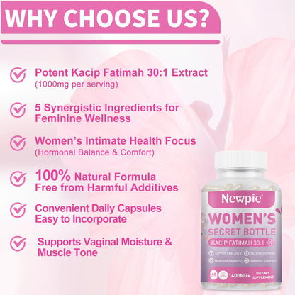 Vaginal Moisturizer Capsules – Kacip Fatimah 1000mg, Manjakni 200mg & Slippery Elm | Vegan, 60 Capsules