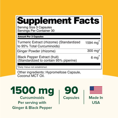 VAHDAM Turmeric Ginger 1900mg – 1500mg Curcuminoids, Black Pepper, 90 Capsules (Pack of 2)