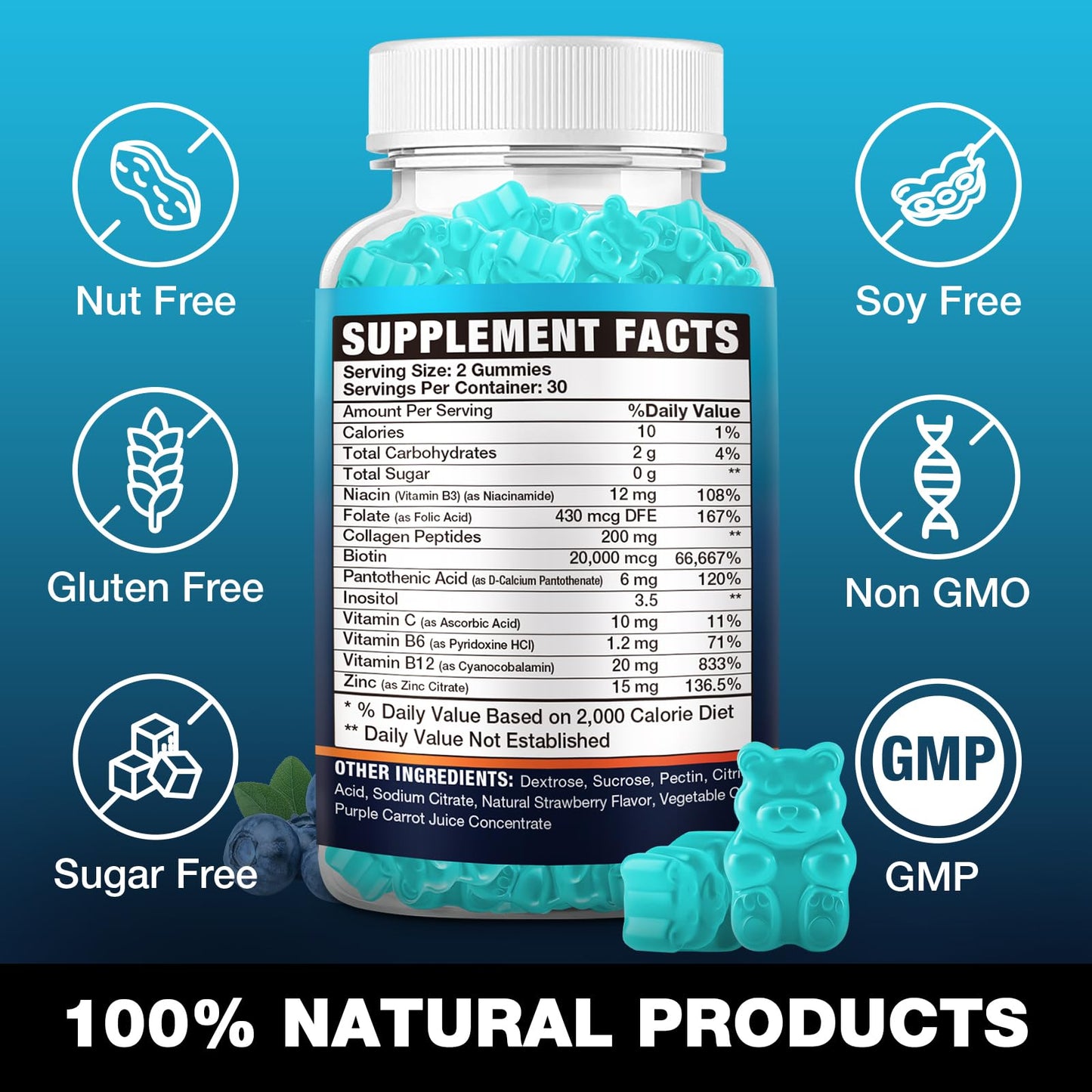 VAJYKEWJY 2 Pack Vegan Biotin Gummies – 20,000 mcg per Serving, Hair Skin Nails | 120 Gummies