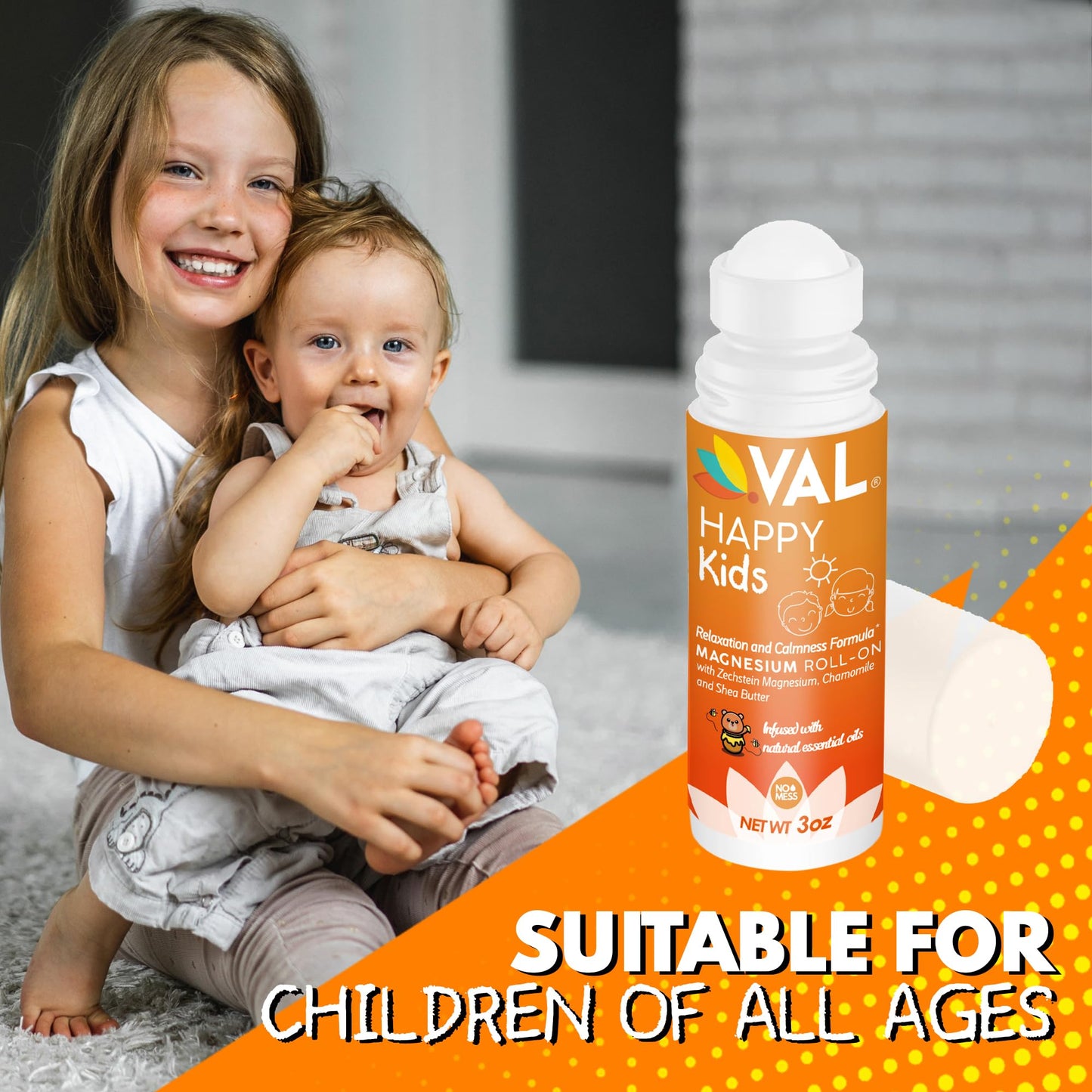 VAL Magnesium Roll-On for Kids – Zechstein Magnesium Chloride, Calm & Relaxation | USA Made | 3oz
