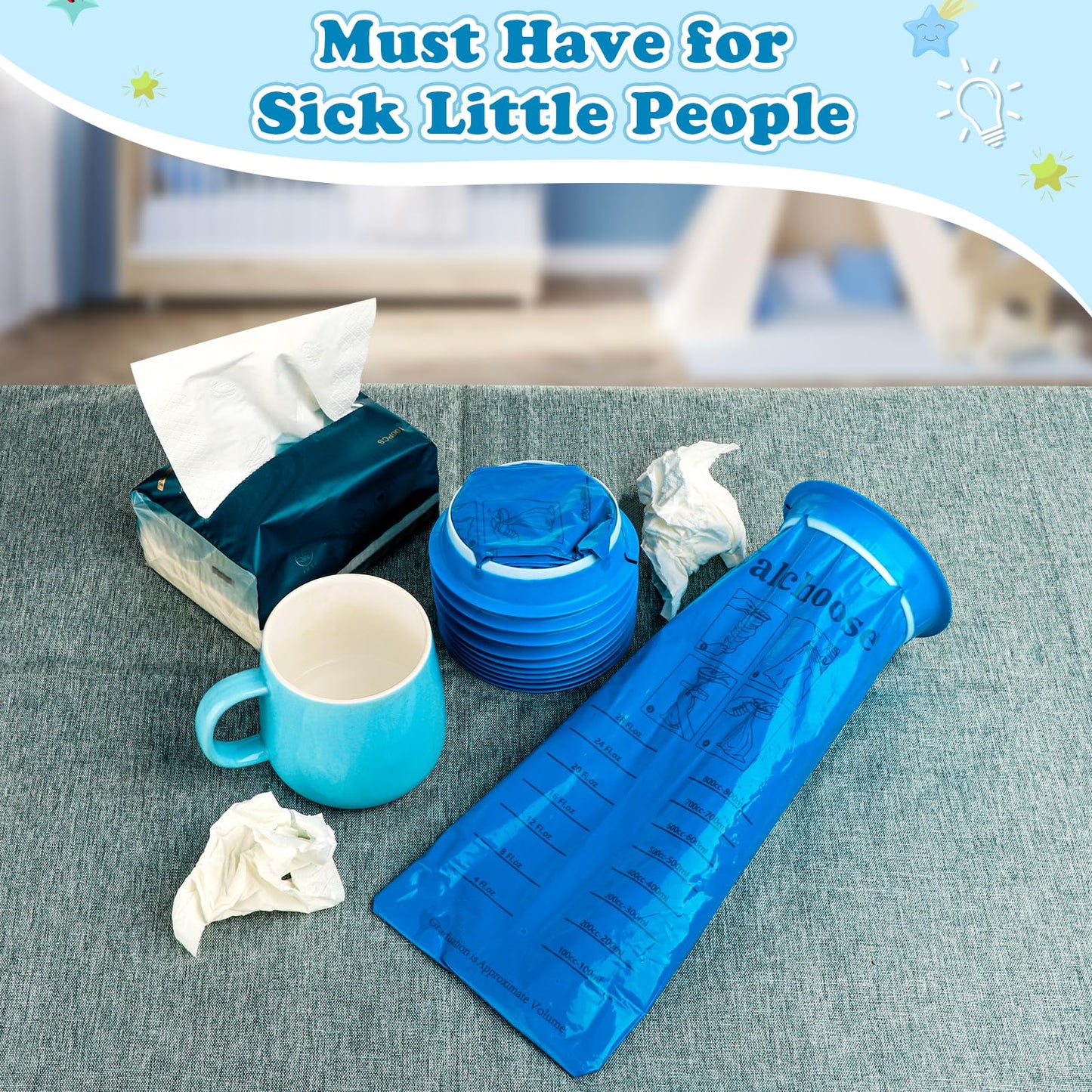 Valchoose 12-Pack Kids Vomit Bags – Hospital-Grade 800ml (Blue)