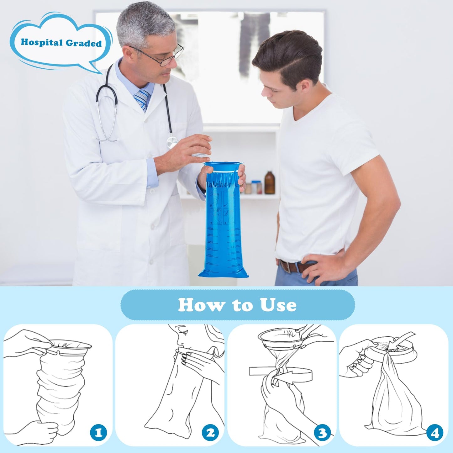 Valchoose 12-Pack Kids Vomit Bags – Hospital-Grade 800ml (Blue)