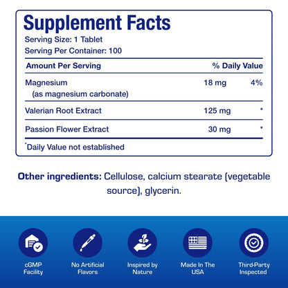 Valerian Root Sleep Supplement with Magnesium & Passion Flower | Vegan & USA Made