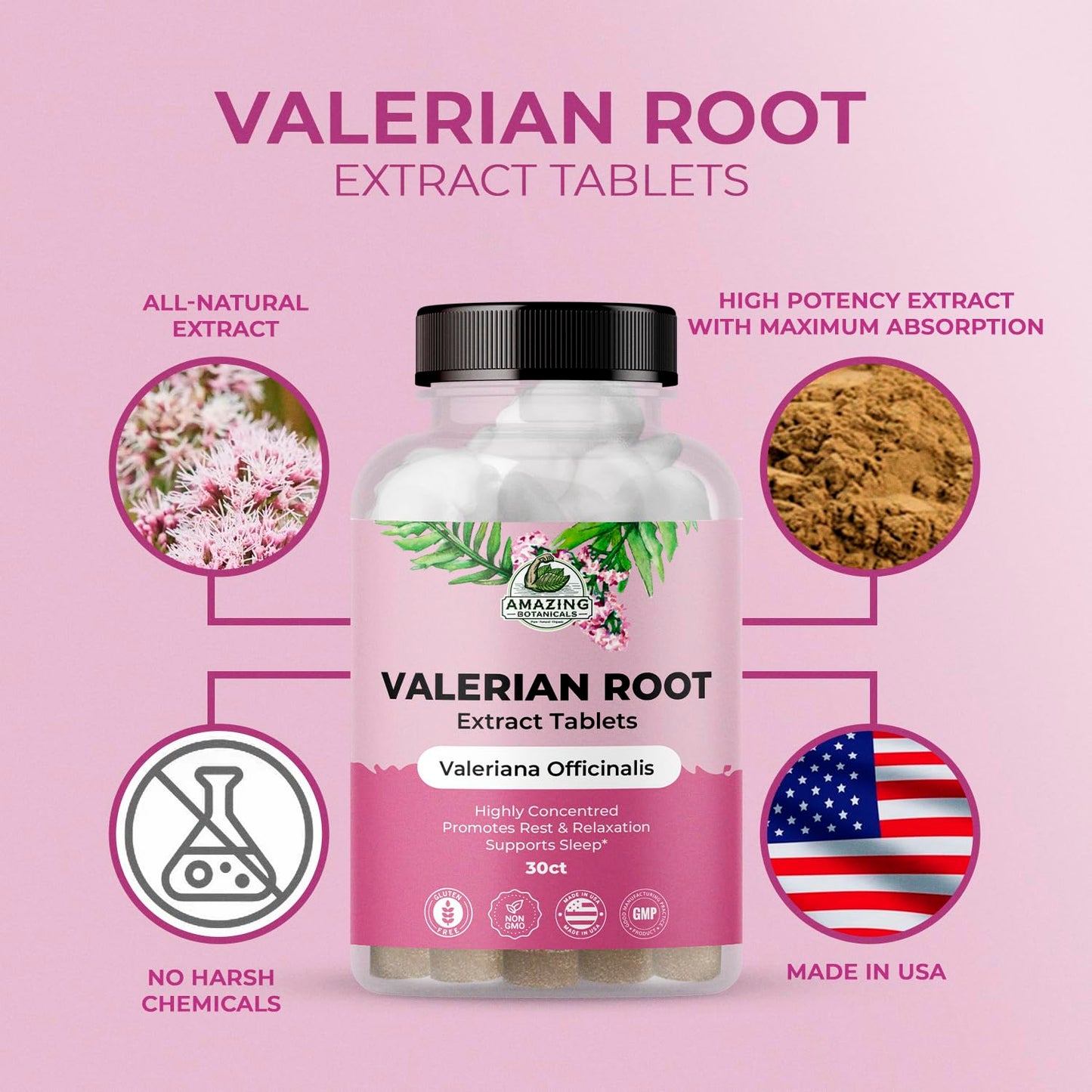 Amazing Botanicals Valerian Root Tablets - Organic 200mg | 30 Count