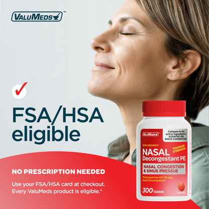 ValuMeds Compare to Sudafed PE | Non-Drowsy Nasal Decongestant 10 mg, 300 Tablets
