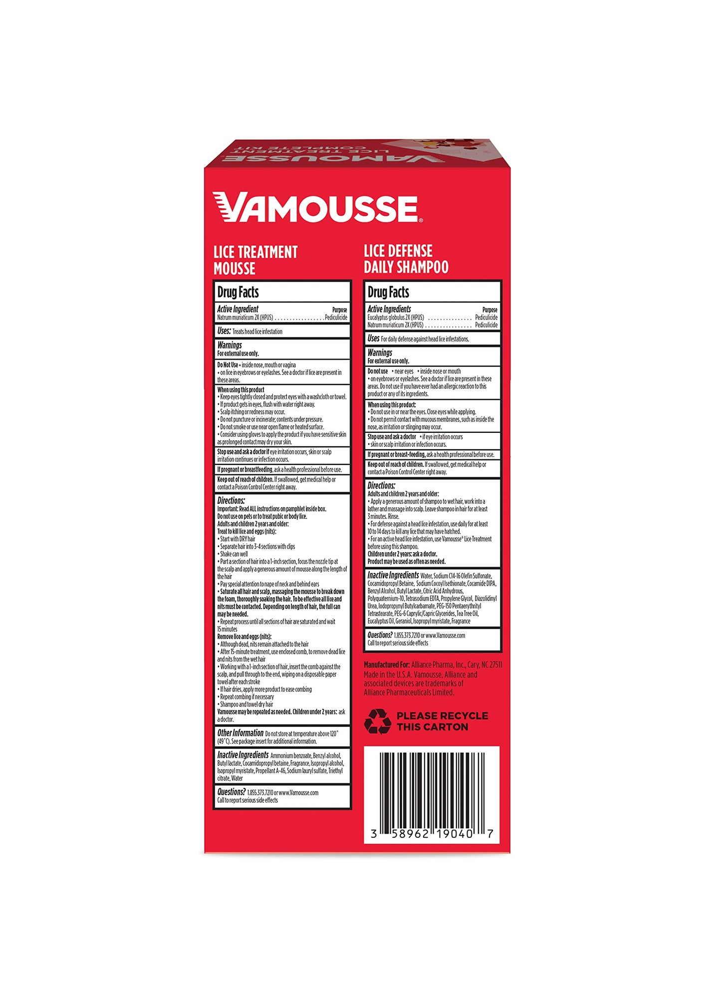 Vamousse Lice Emergency Kit — Mousse, Daily Shampoo & Steel Comb for Kids & Adults