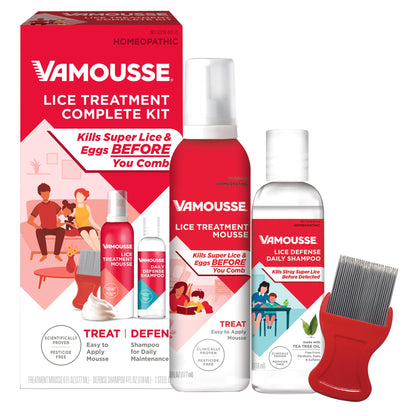 Vamousse Lice Emergency Kit — Mousse, Daily Shampoo & Steel Comb for Kids & Adults