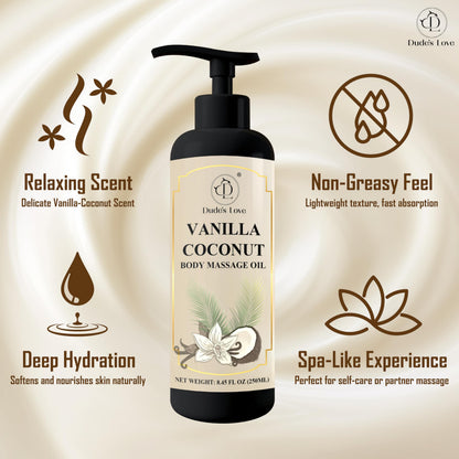 Vanilla Coconut Body Massage Oil – Hydrating & Nourishing (8.45 fl oz / 250 ml)