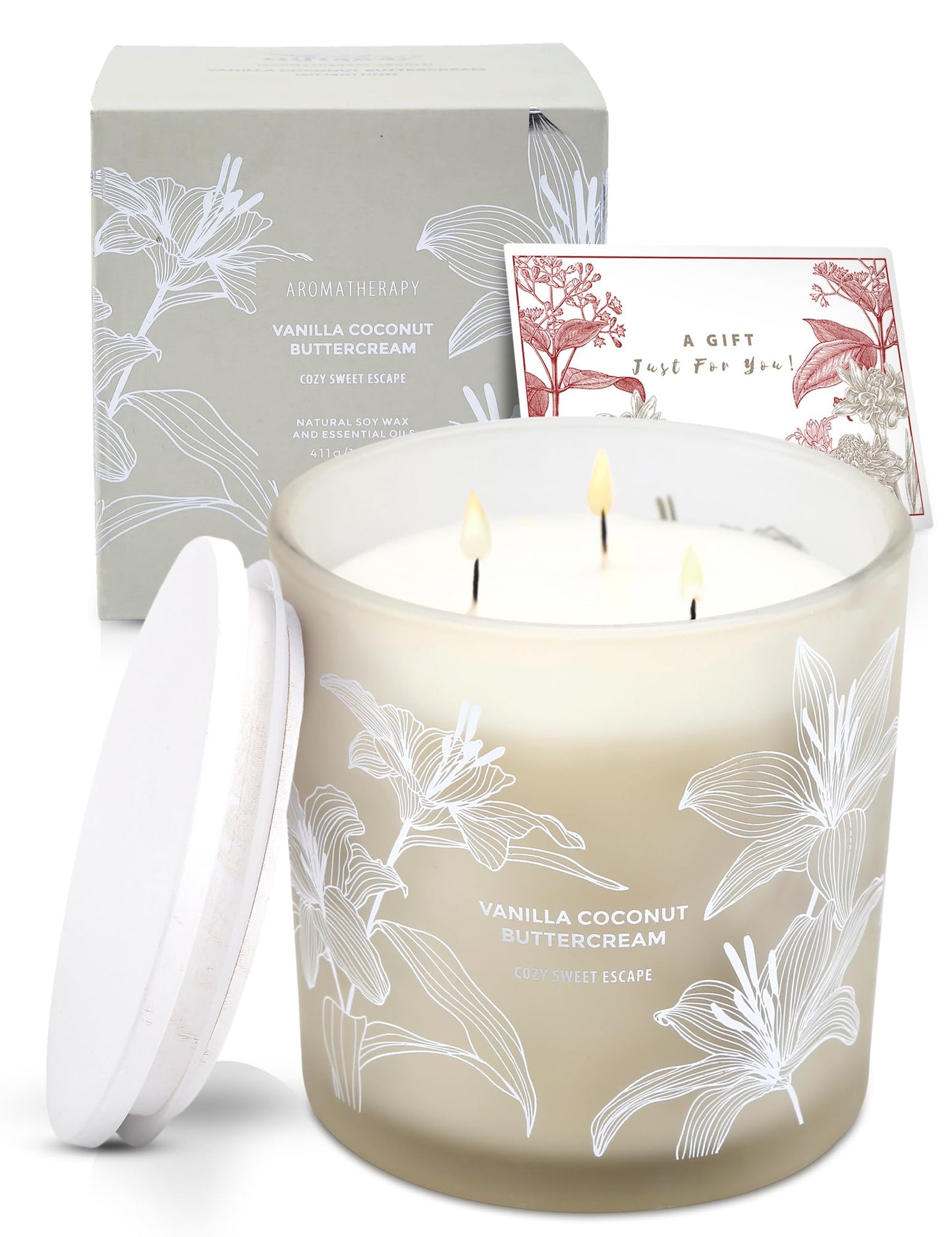 Vanilla Coconut Buttercream 3-Wick Soy Candle – 14.5 oz, Creamy Vanilla & Toasted Coconut | Long-Lasting Clean Burn