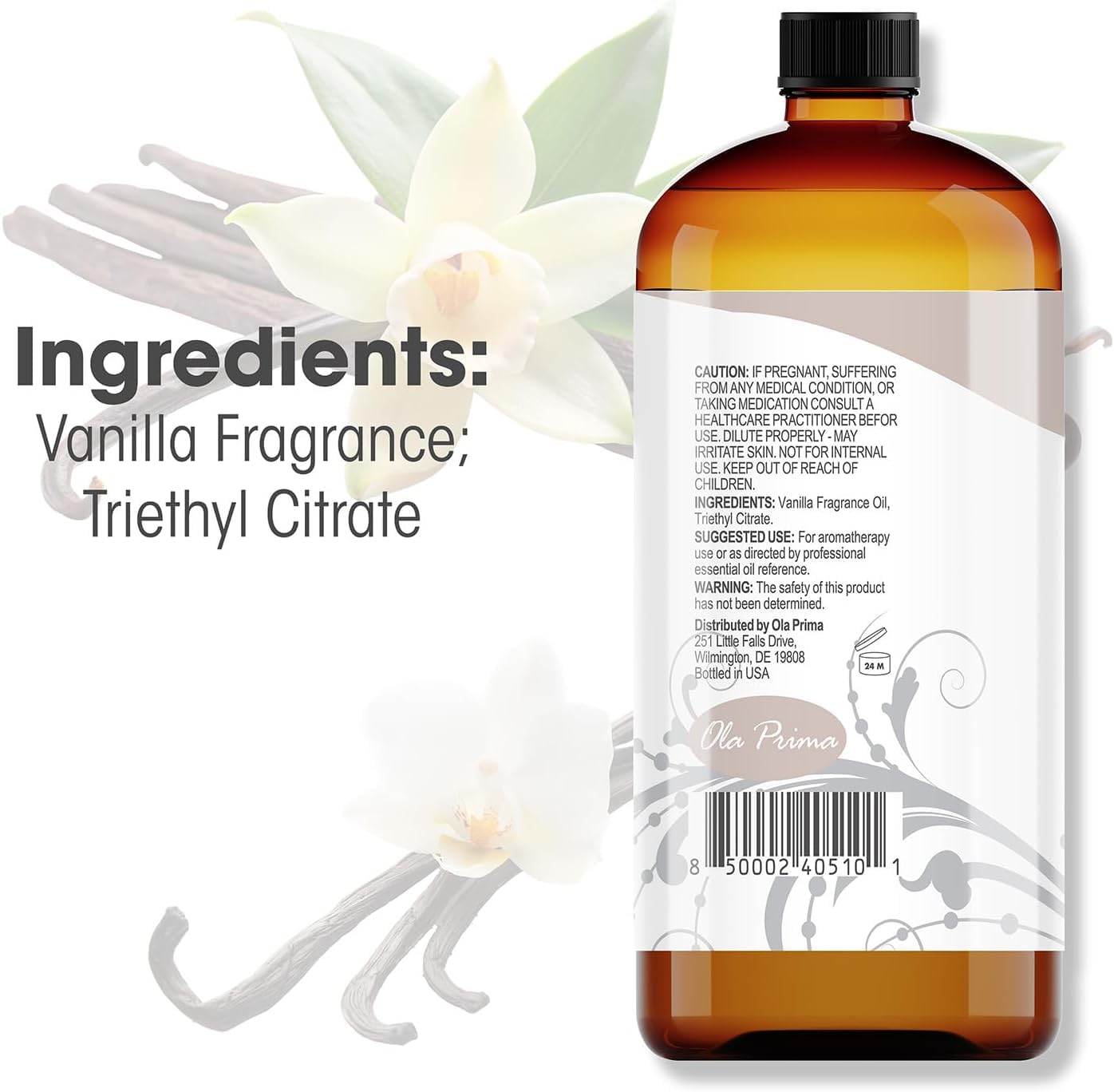 Ola Prima Vanilla Essential Oil 16oz – Therapeutic Grade Big Bottle for Aromatherapy, Diffusers & Candle Making, Vanilla Candle Scent