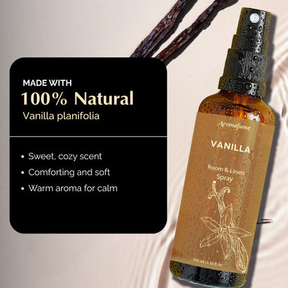 Vanilla Room, Linen & Pillow Spray by Aromafume – 100ml/3.38 fl oz | Pure Vanilla Essential Oil