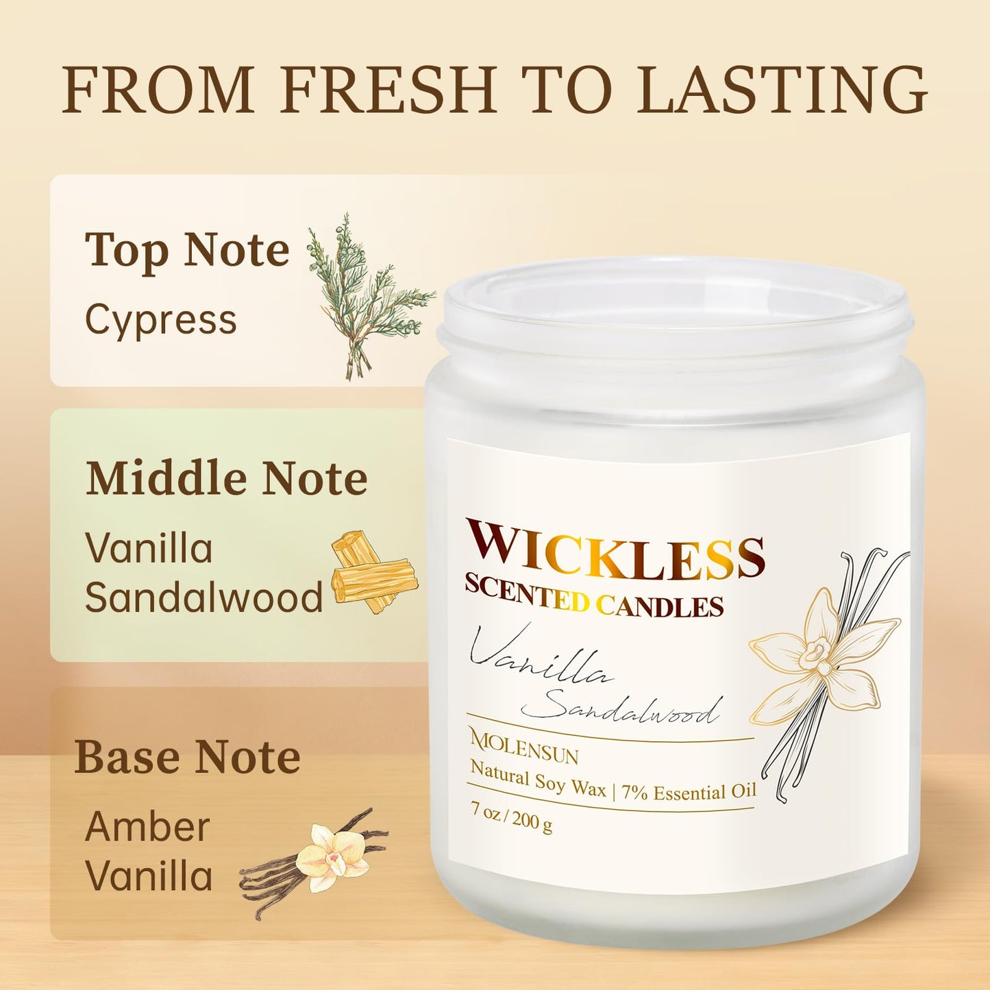 Vanilla Sandalwood Wickless Soy Candle for Warmer Lamps – Flameless & Giftable