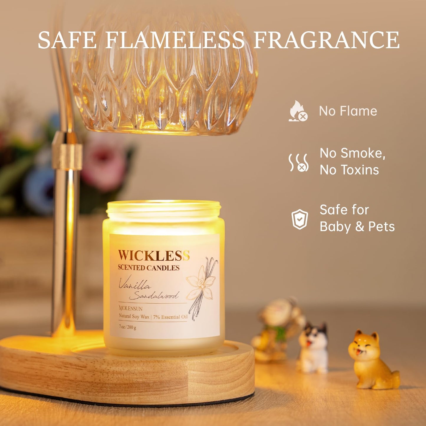 Vanilla Sandalwood Wickless Soy Candle for Warmer Lamps – Flameless & Giftable