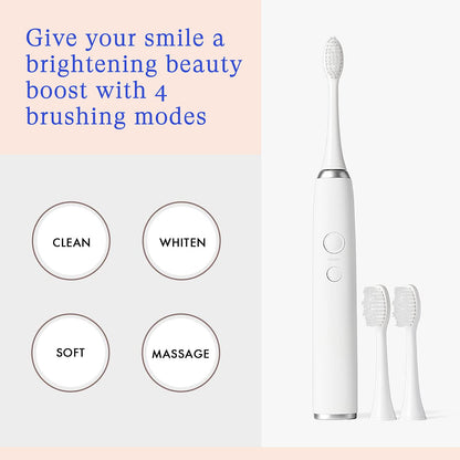 Vanity Planet Elements Ultrasonic Electric Toothbrush – Silver | UV Sanitizing Charger Base & 3 Replacement Heads
