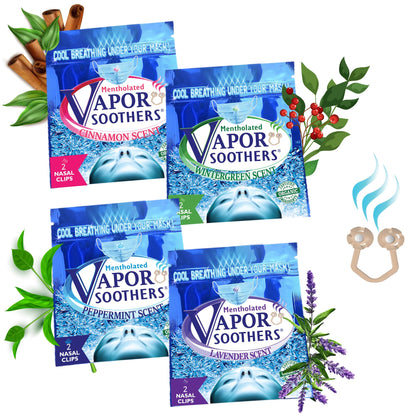 Vapor Soothers Nasal Dilator Clips – 8 Count, 4-Scent Variety Pack, Drug-Free