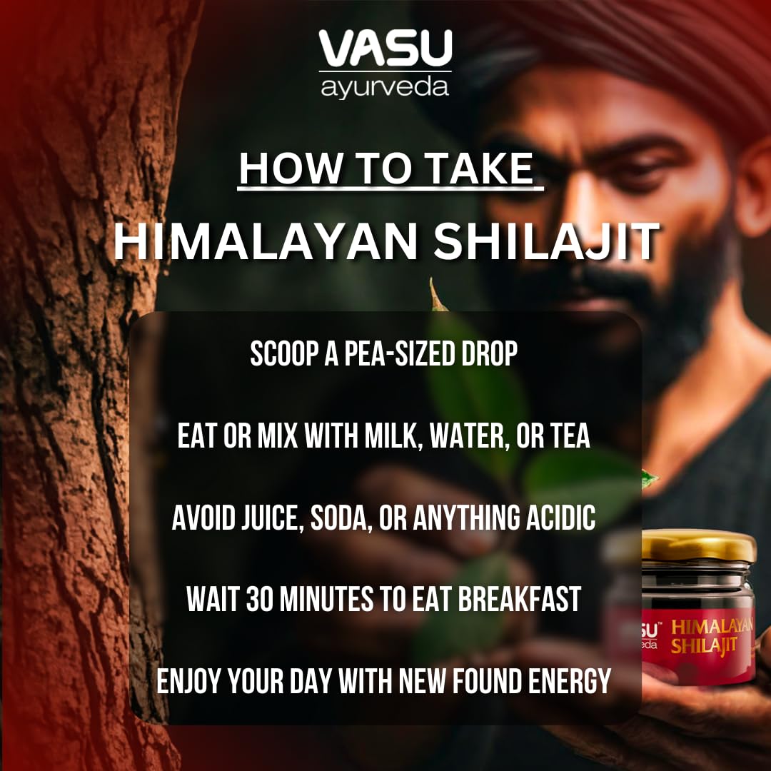 VASU Ayurveda Himalayan Shilajit Resin 400mg – Lab Tested Energy Booster (2-Pack)