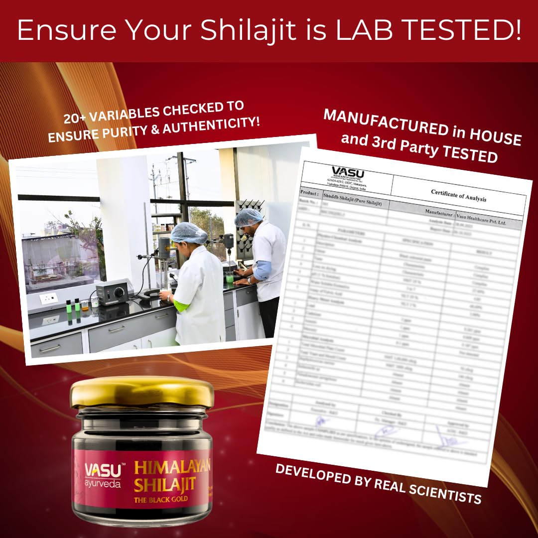 VASU Ayurveda Himalayan Shilajit Resin 400mg – Lab Tested Energy Booster (2-Pack)