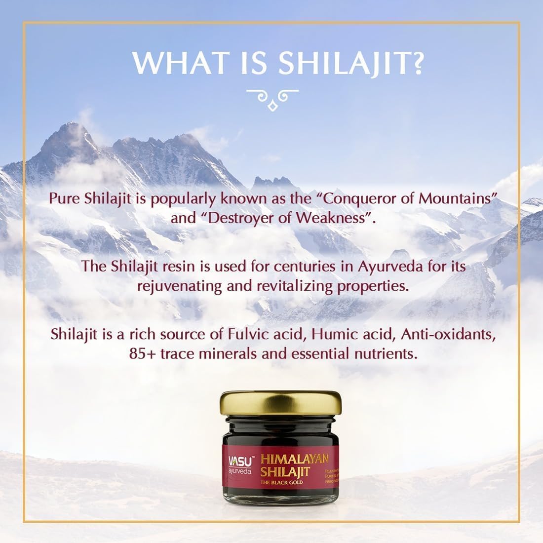 VASU Ayurveda Himalayan Shilajit Resin 400mg – Lab Tested | Natural Energy & 85+ Minerals