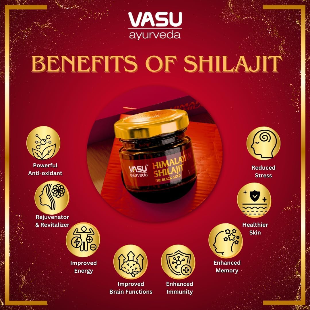 VASU Ayurveda Himalayan Shilajit Resin 400mg – Lab Tested | Natural Energy & 85+ Minerals