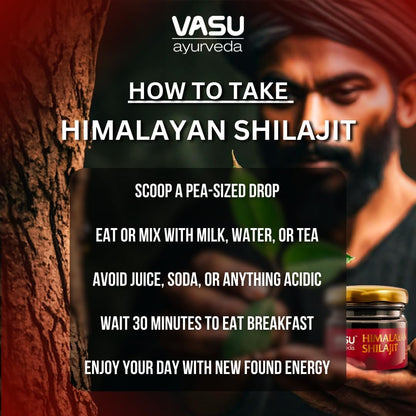 VASU Ayurveda Himalayan Shilajit Resin 400mg – Lab Tested | Natural Energy & 85+ Minerals