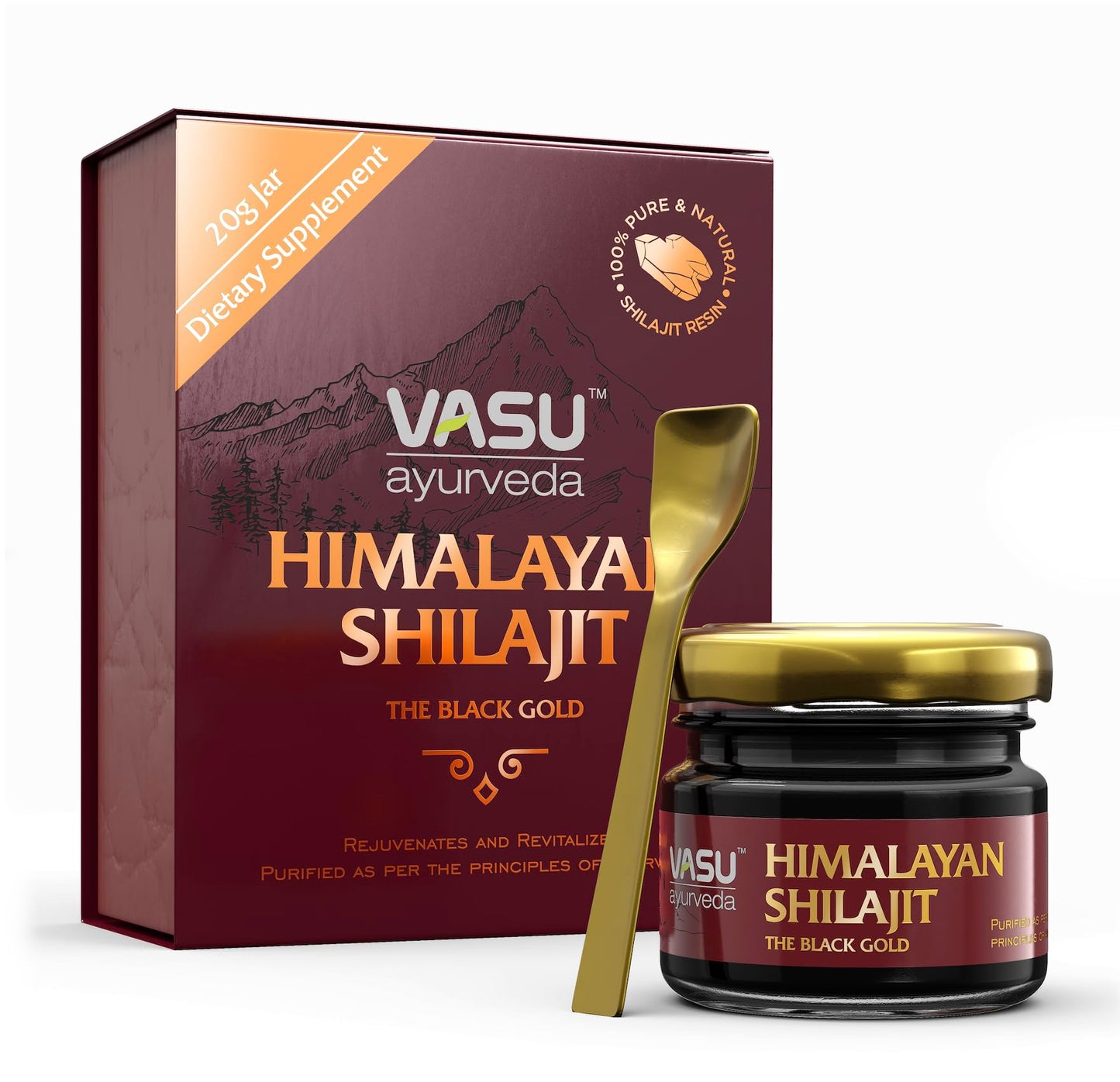 VASU Ayurveda Himalayan Shilajit Resin 400mg – Lab Tested | Natural Energy & 85+ Minerals