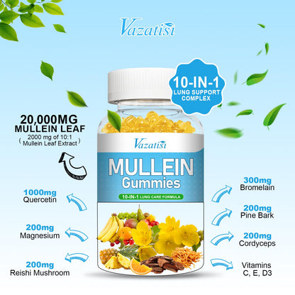 Vazatisi Mullein Gummies – Lung Detox, Pineapple Flavor, 120 Cts