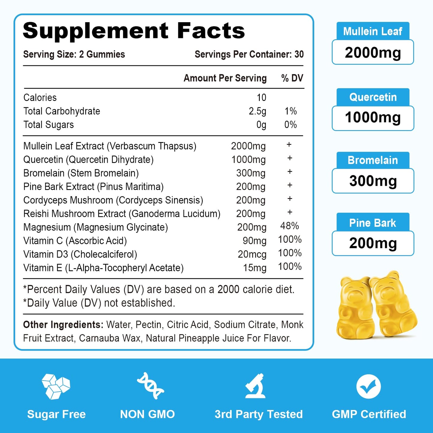 Vazatisi Mullein Gummies – Lung Detox, Pineapple Flavor, 120 Cts