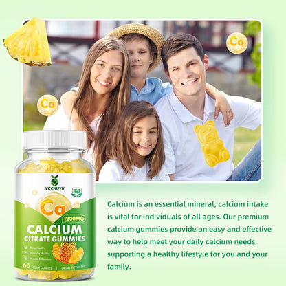 VCCHUYH Calcium Citrate Gummies 1200 mg – Sugar-Free, Vegan, Pineapple