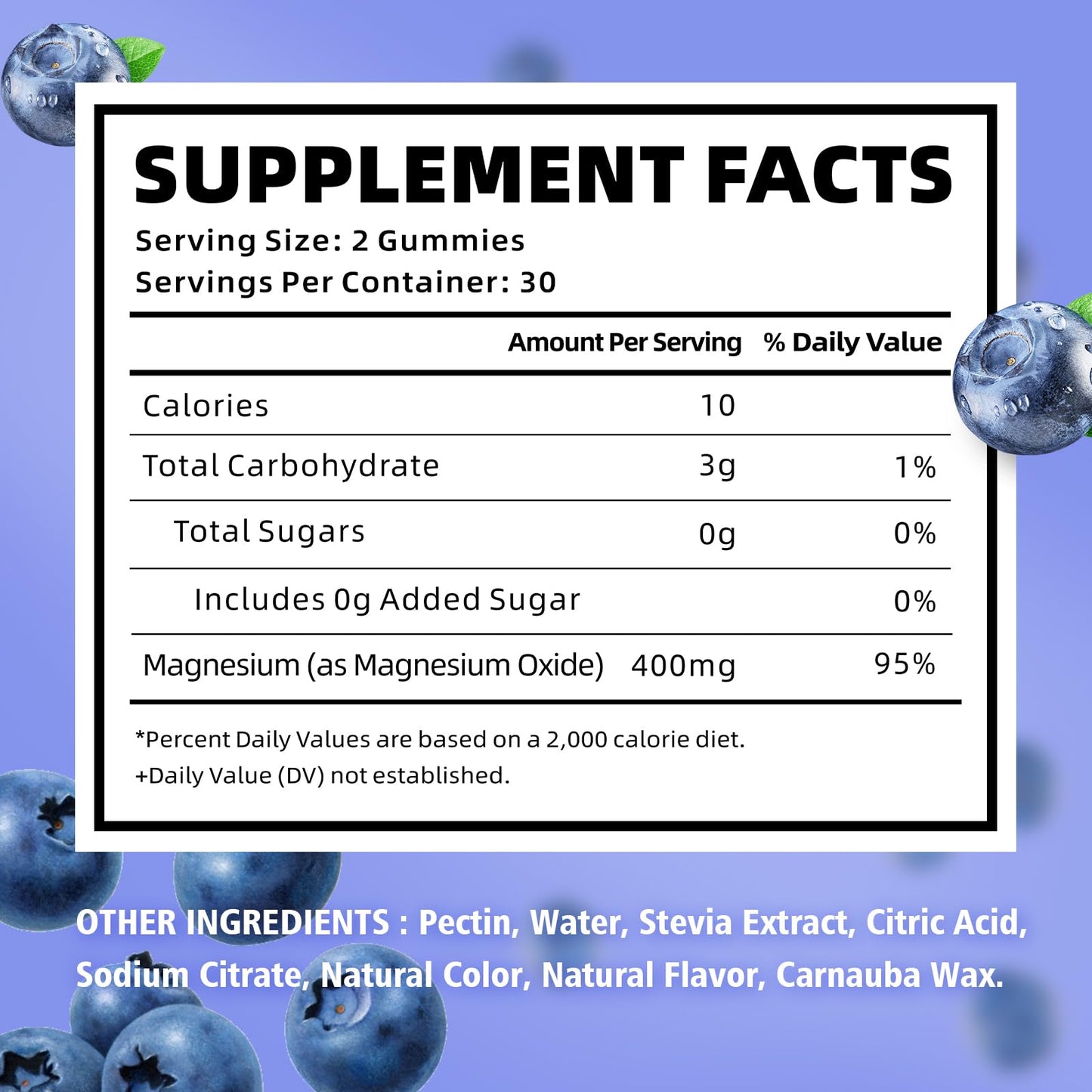 VCCHUYH Magnesium Oxide Gummies 400mg – Sugar Free, Blueberry, 60 Count