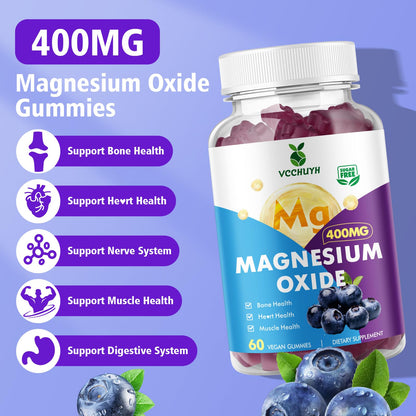 VCCHUYH Magnesium Oxide Gummies 400mg – Sugar Free, Blueberry, 60 Count