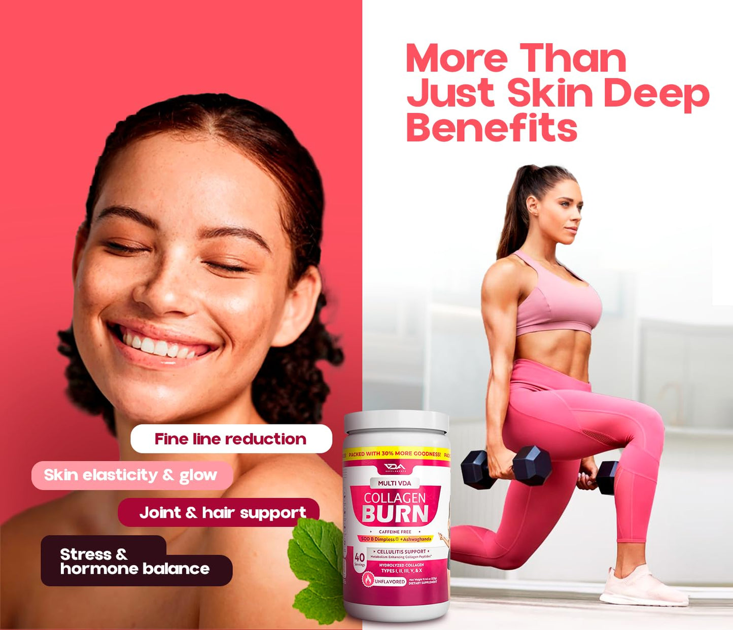 VDA Collagen Burn – Flavorless Hydrolyzed Collagen with Peptides (Types I–X) | 40 Servings