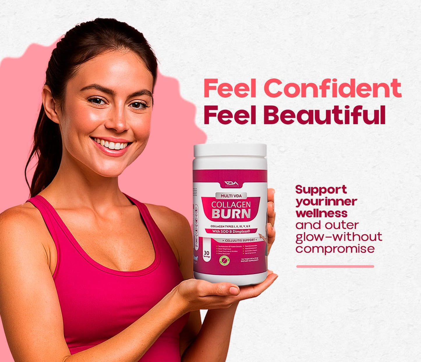 VDA Collagen Burn – Flavorless Hydrolyzed Collagen with Peptides (30 Servings)