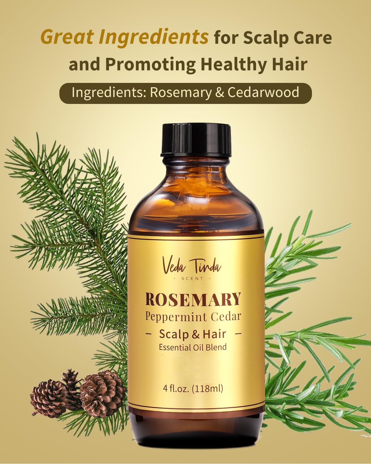 VEDA TINDA SCENT Rosemary Oil for Hair Growth — Scalp Nourishment & Strengthening, 4 oz