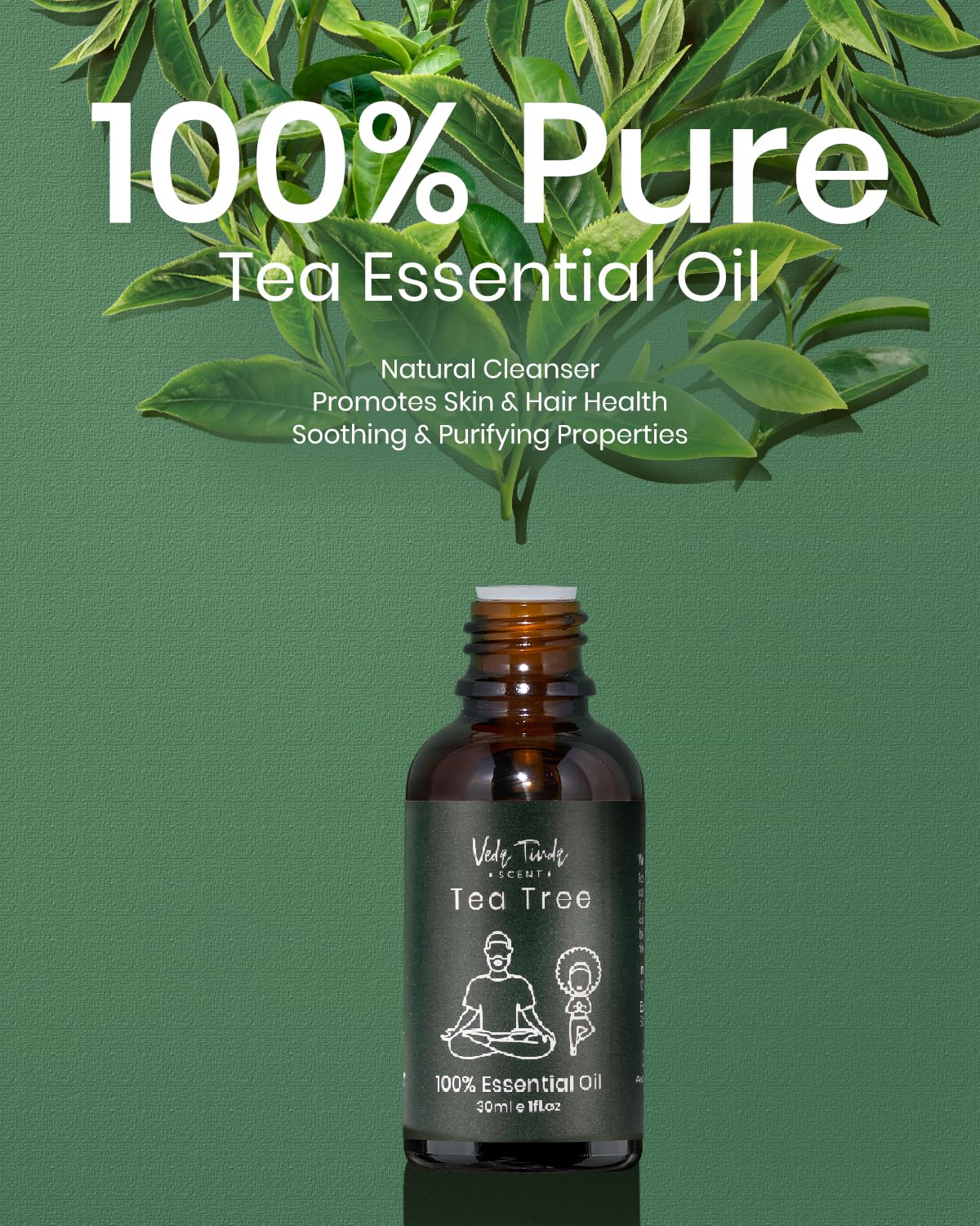 VEDA TINDA SCENT Tea Tree Oil with Dropper – 3x1oz for Diffuser & Skin/Hair Care