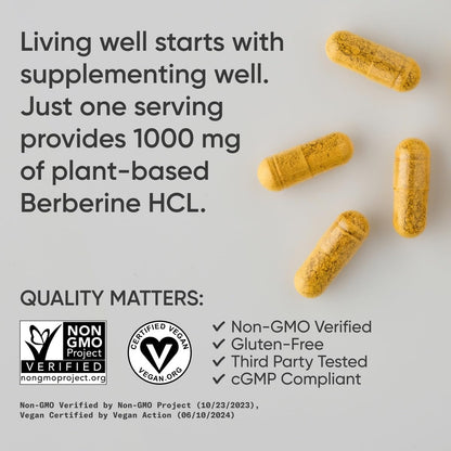Sports Research Berberine 500 mg - Vegan, Gluten-Free, Non-GMO | 60 Capsules
