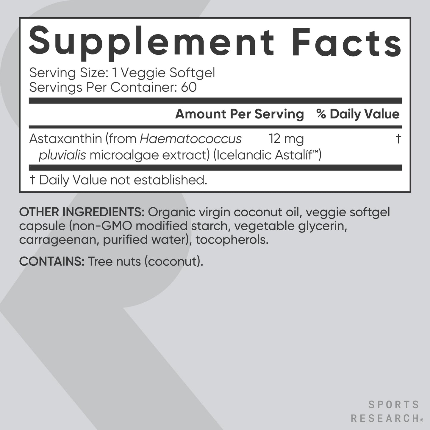 Sports Research Triple Strength Vegan Astaxanthin 12mg - Algae-Based, Non-GMO, 60 Softgels