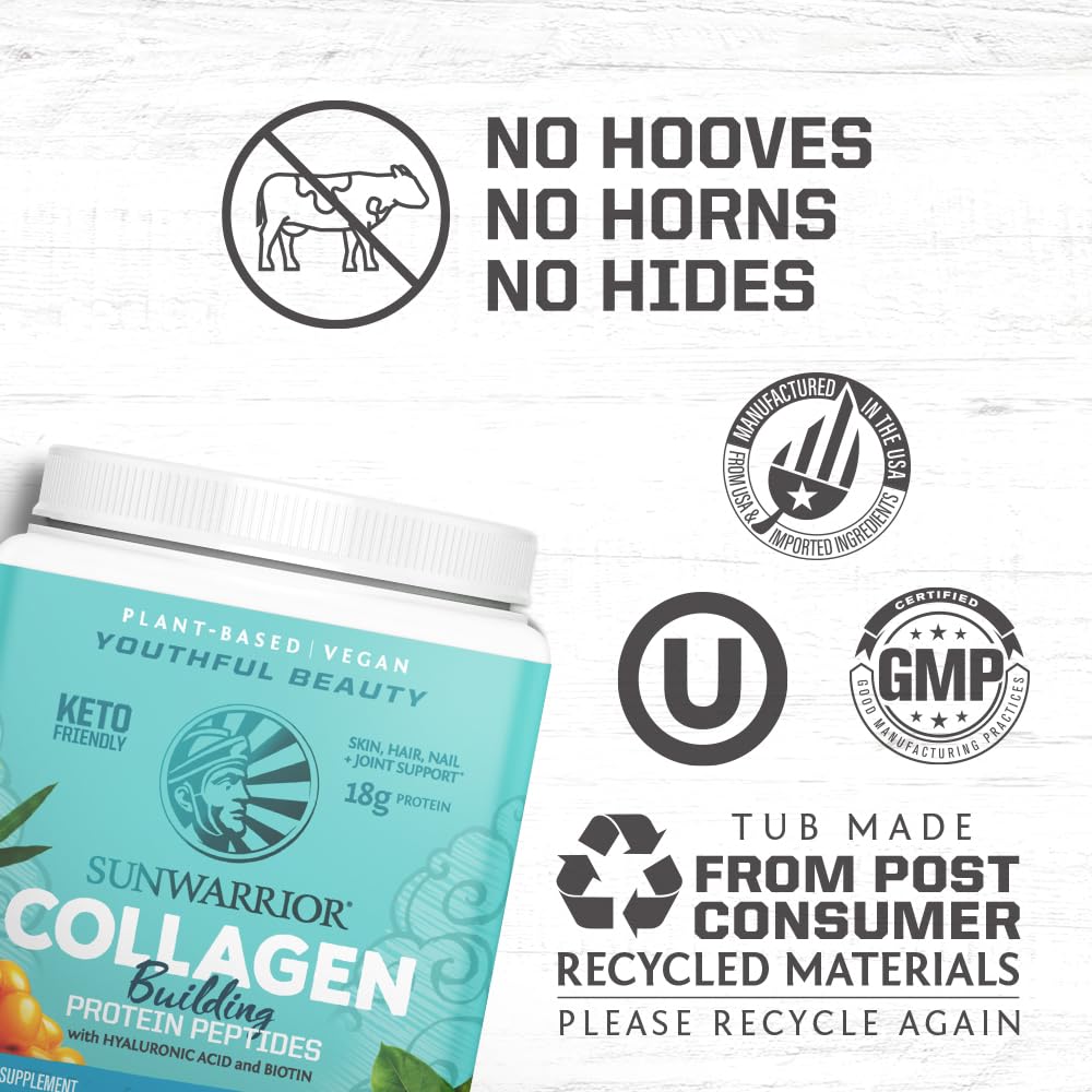 Sunwarrior Vegan Collagen Building Powder – Plant-Based Protein Peptide with Biotin, Vitamin C & Hyaluronic Acid (Unflavored)