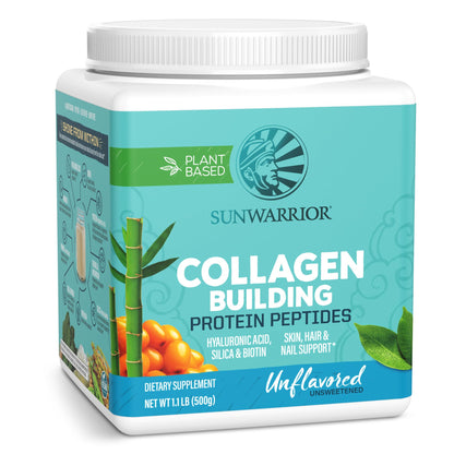 Sunwarrior Vegan Collagen Building Powder – Plant-Based Protein Peptide with Biotin, Vitamin C & Hyaluronic Acid (Unflavored)