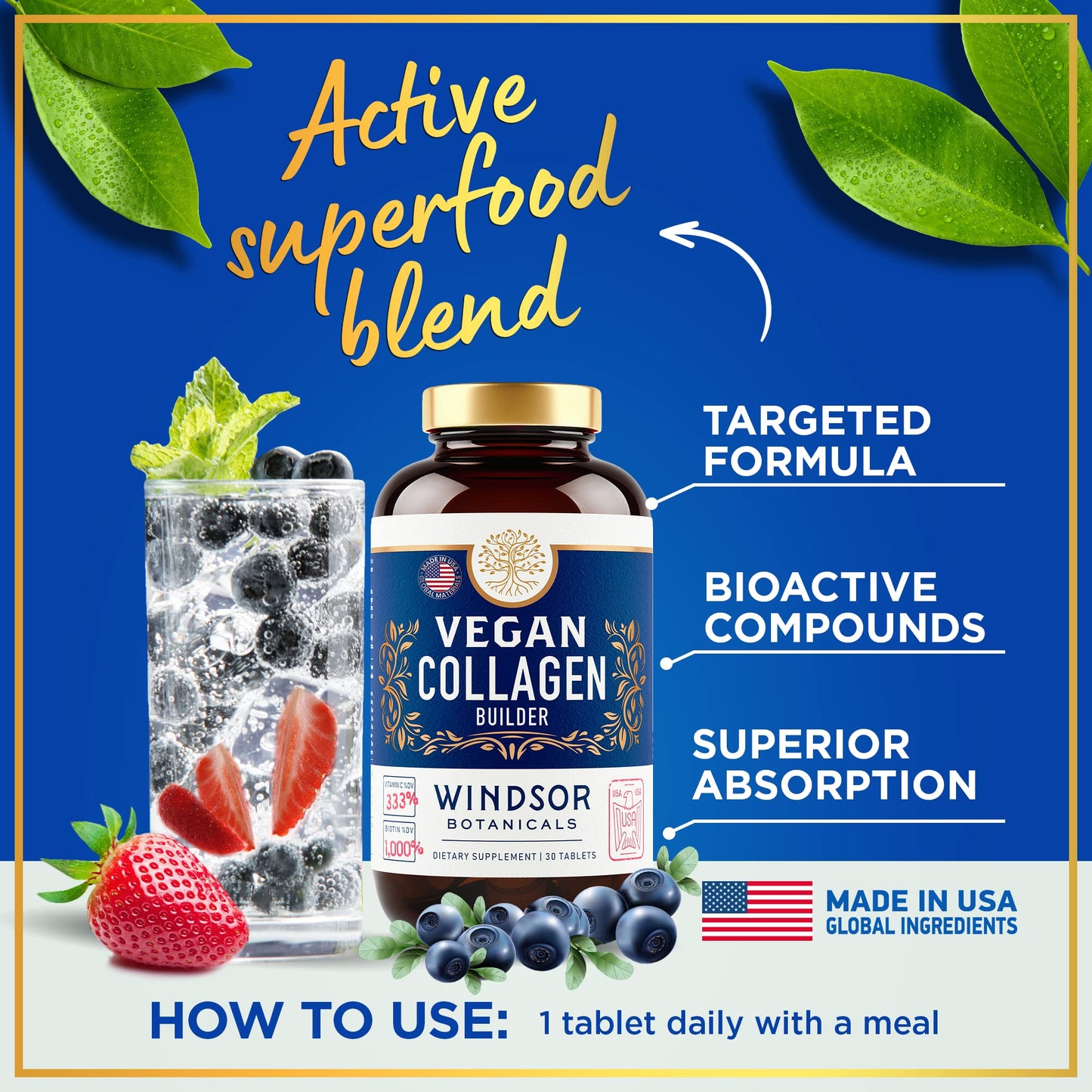 Vegan Collagen Supplements for Women & Men – One Daily Tablet with Vitamin C & Biotin