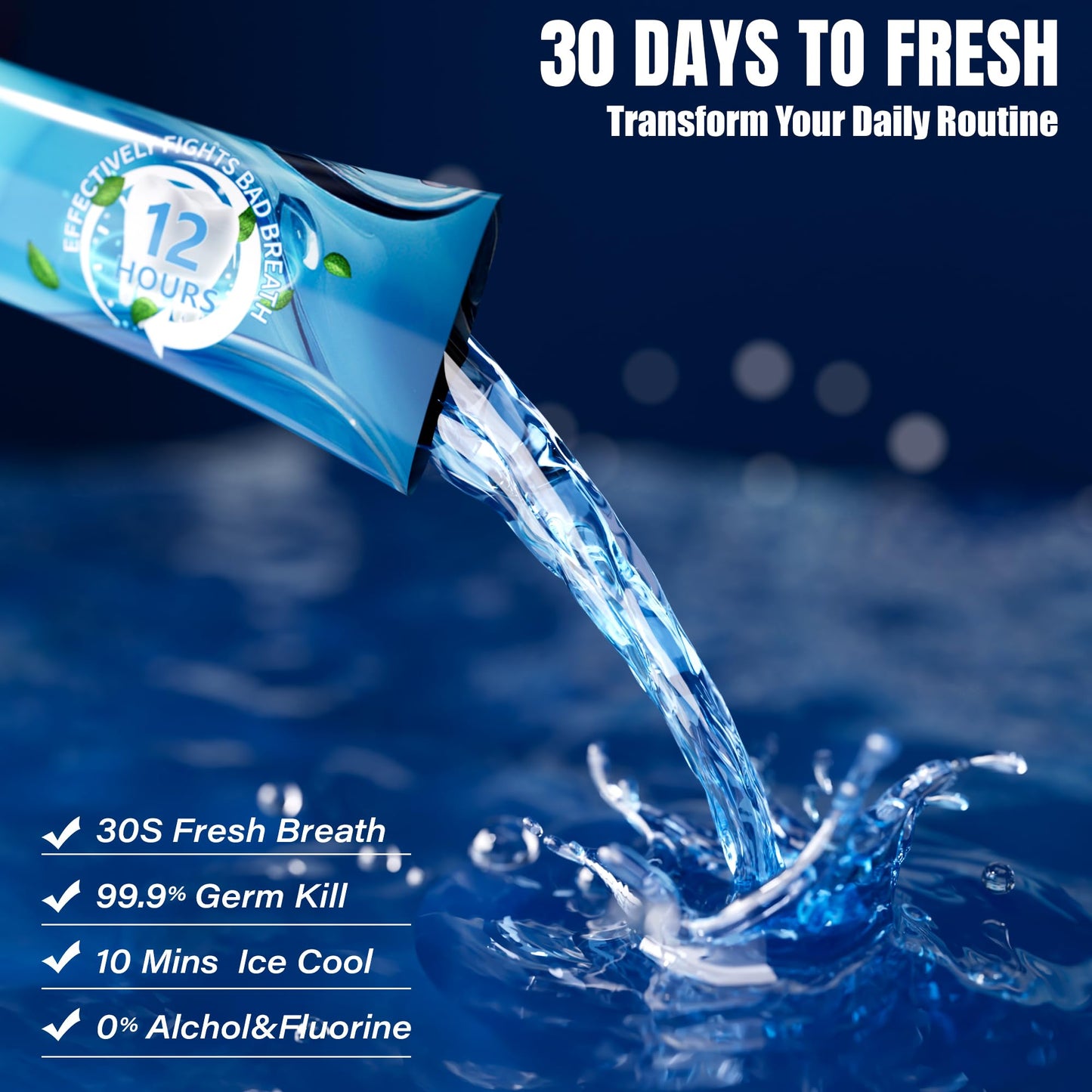 Portable Travel Mouthwash Packets – TSA-Approved 0.4oz, Alcohol-Free, Fluoride-Free, 60 Count