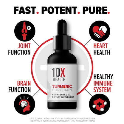 10X Health Turmeric Curcumin with Vitamin D3 & B12 | High-Absorption 30 mL Drops for Joint, Immunity & Heart Health