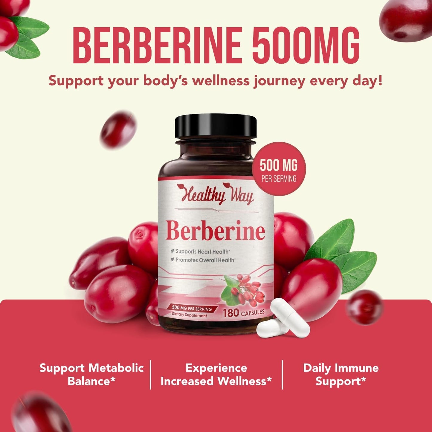 High Strength Berberine 500mg – 180 Servings | Vegan, USA Made Antioxidant Support