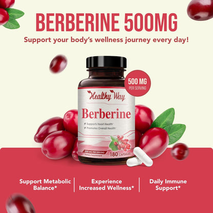 High Strength Berberine 500mg – 180 Servings | Vegan, USA Made Antioxidant Support