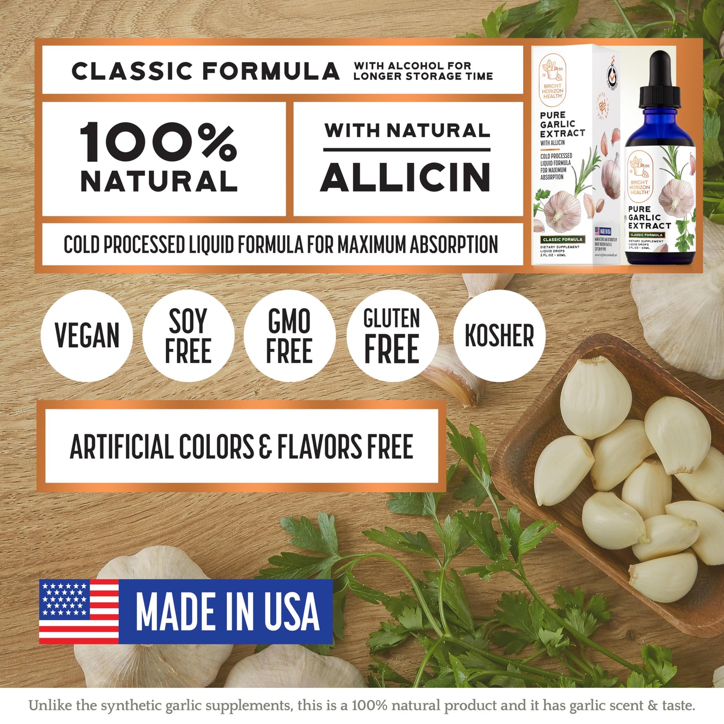 Pure Garlic Extract with Allicin Classic Formula – Immune Support, 2 oz | Vegan Friendly
