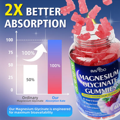 Magnesium Glycinate Gummies 1000mg with L-Threonate – D3, B6 & CoQ10 | Sugar-Free Raspberry, 60 Count
