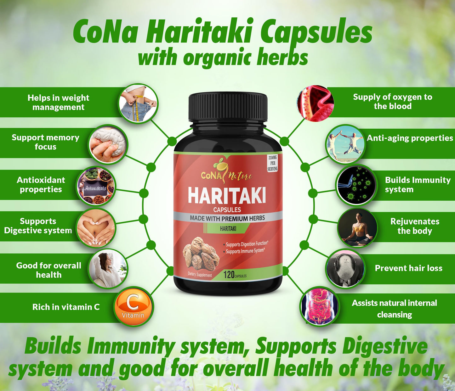 Cona Nature Haritaki Capsules 2250mg – Digestion & Regularity (120 Caps)