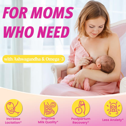 Lactation Gummies - Postpartum Support, Milk Thistle, Ashwagandha & Omega-3 | Sugar Free, Vegan, 60 Count