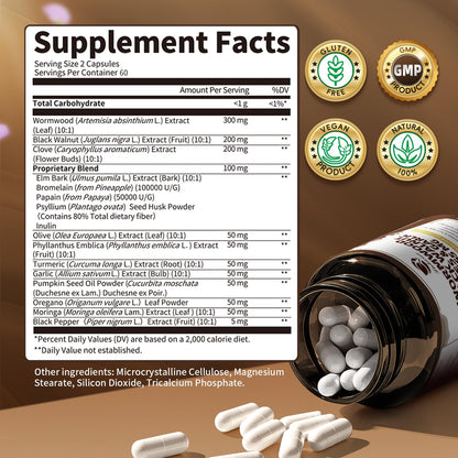 Lukaree 16-in-1 Wormwood Detox Capsule | Liposomal 98% Absorption | Vegan 1155mg