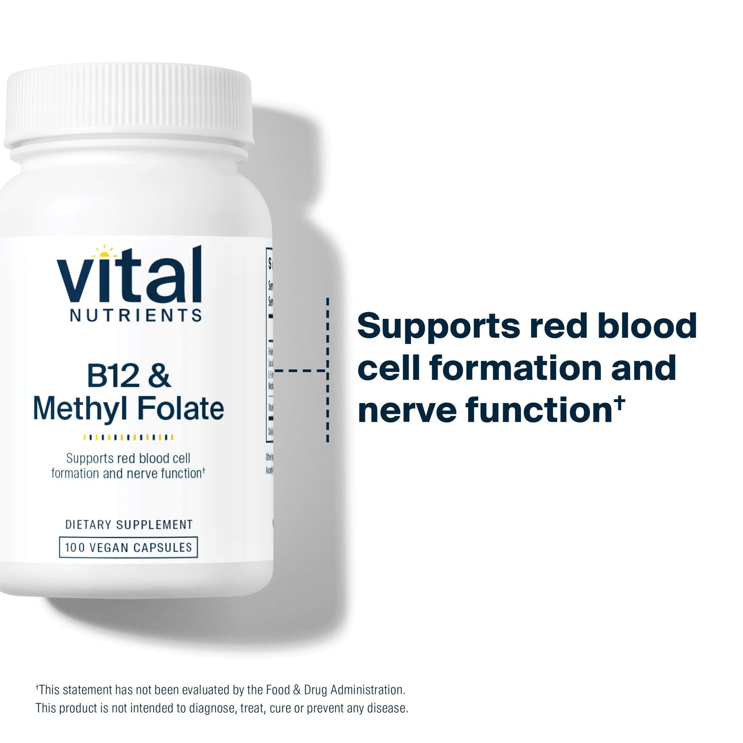 Vital Nutrients B12 & Methyl Folate – Vegan 5-MTHF + B12 | 100 Capsules
