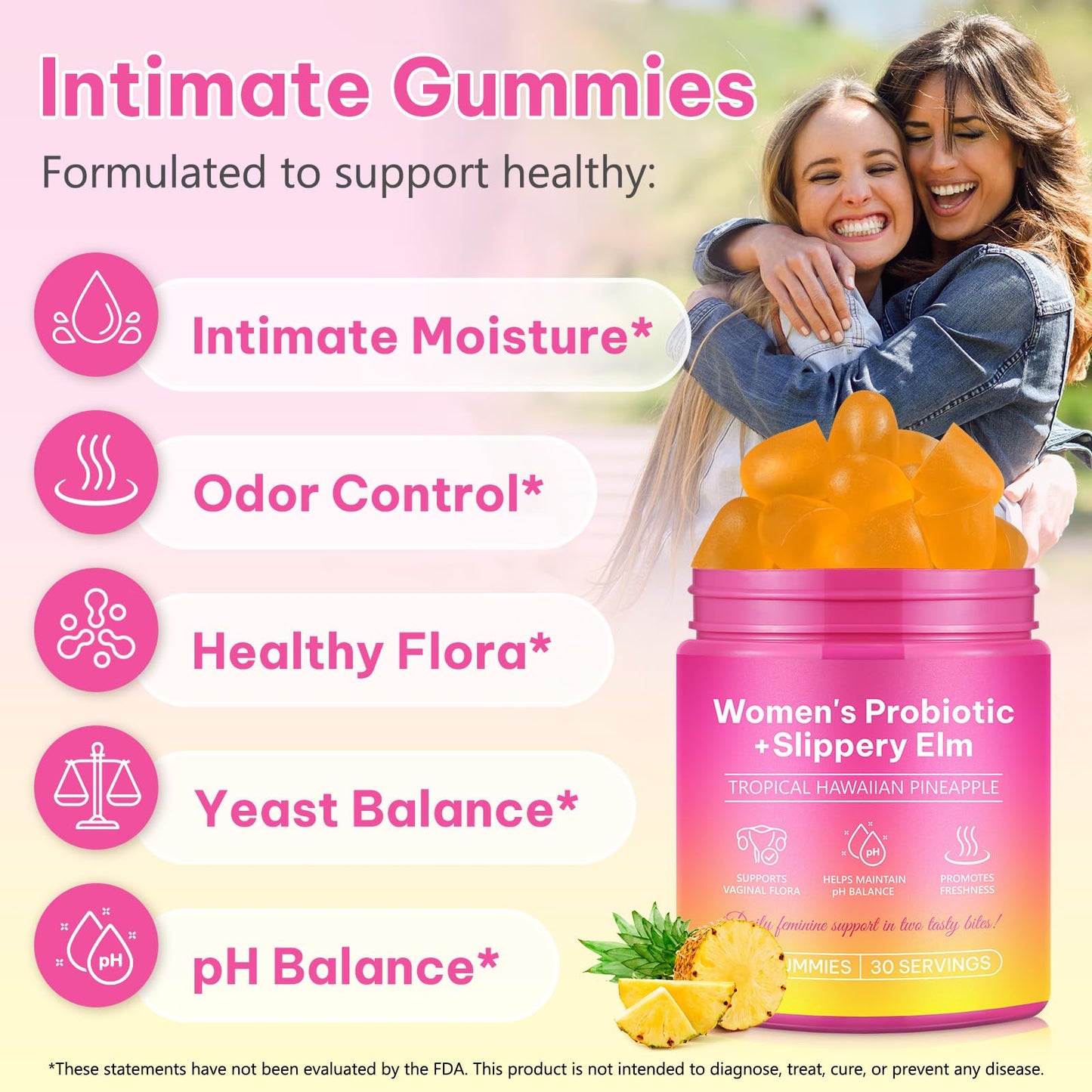 Vaginal Probiotics for Women Gummies - Digestive Health, pH Balance, Immune Support | Pineapple Flavor | Vegan, Gluten-Free | 120 Count